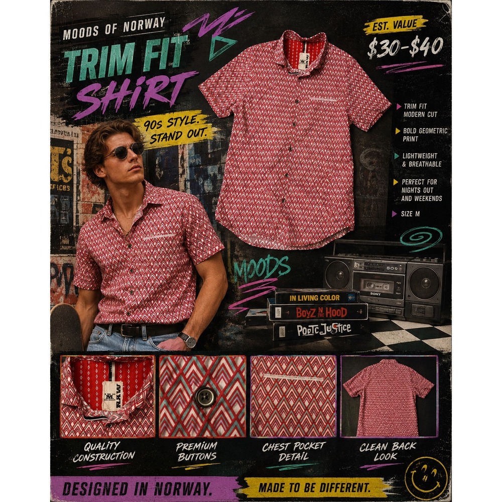 Moods of Norway Men's Trim Fit Short Sleeve Button-Up Shirt Geometric Medium
